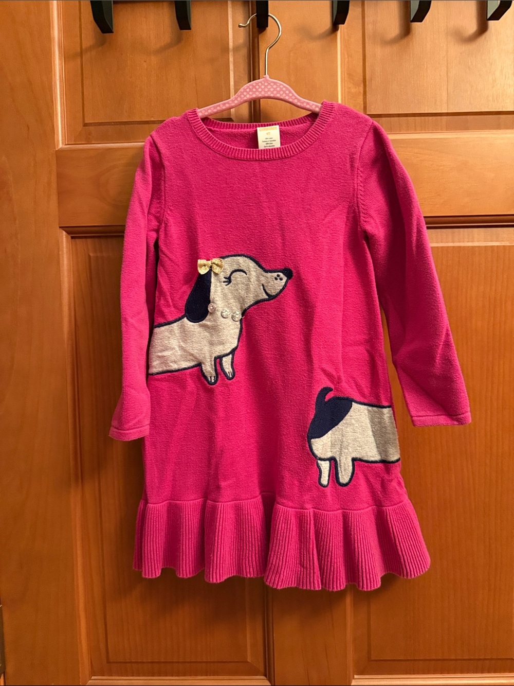 Gymboree Hot Pink Knit Dress with Dog Appliqués